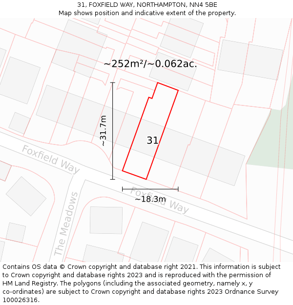 31, FOXFIELD WAY, NORTHAMPTON, NN4 5BE: Plot and title map
