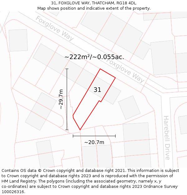 31, FOXGLOVE WAY, THATCHAM, RG18 4DL: Plot and title map