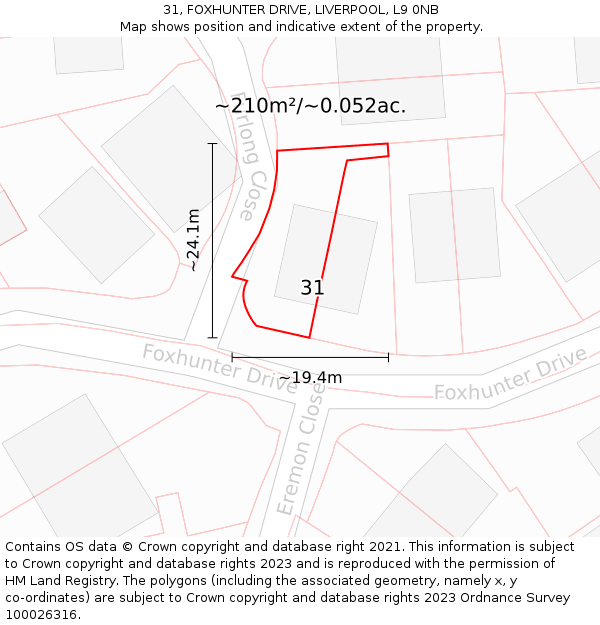 31, FOXHUNTER DRIVE, LIVERPOOL, L9 0NB: Plot and title map