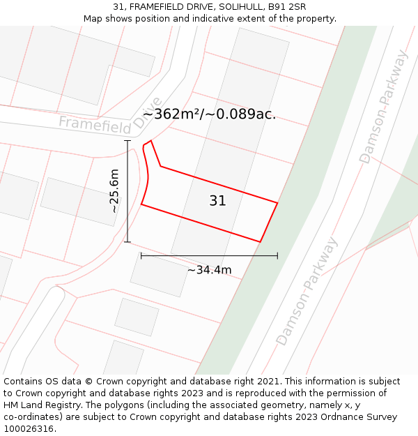 31, FRAMEFIELD DRIVE, SOLIHULL, B91 2SR: Plot and title map