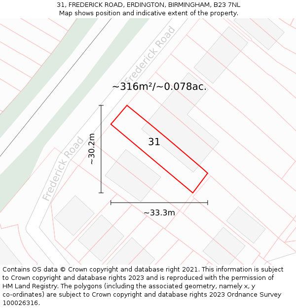 31, FREDERICK ROAD, ERDINGTON, BIRMINGHAM, B23 7NL: Plot and title map