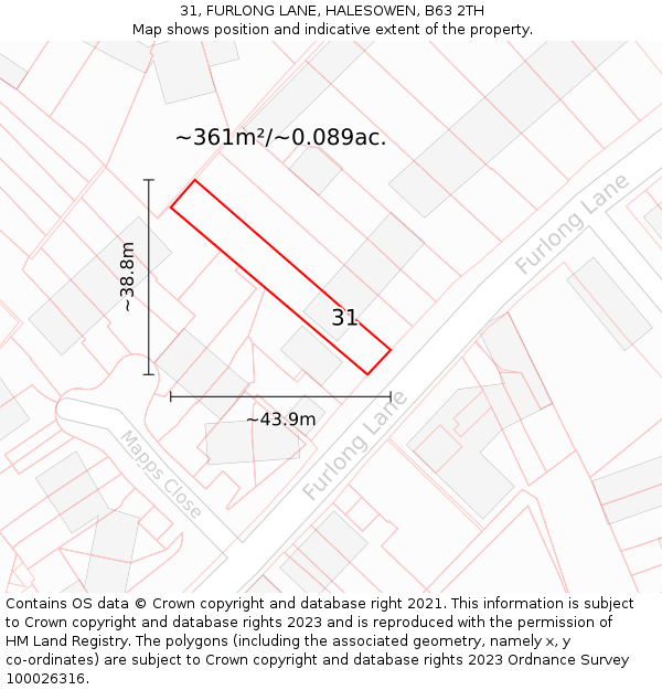 31, FURLONG LANE, HALESOWEN, B63 2TH: Plot and title map