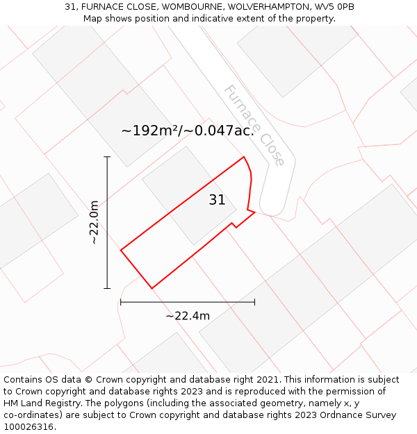 31, FURNACE CLOSE, WOMBOURNE, WOLVERHAMPTON, WV5 0PB: Plot and title map