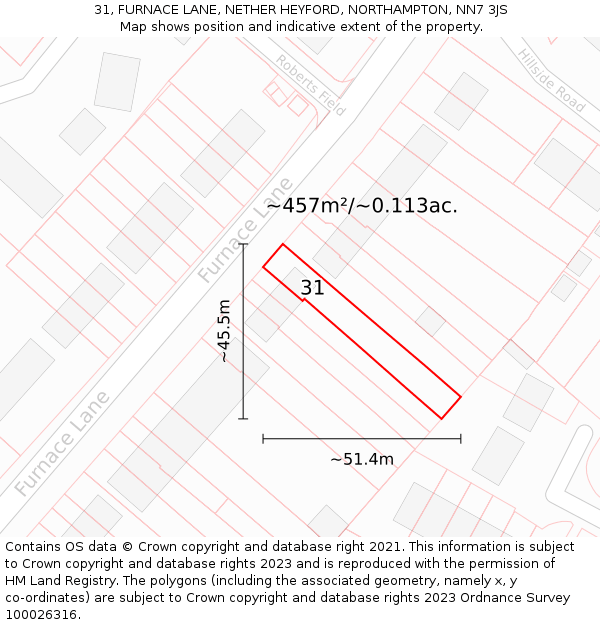 31, FURNACE LANE, NETHER HEYFORD, NORTHAMPTON, NN7 3JS: Plot and title map
