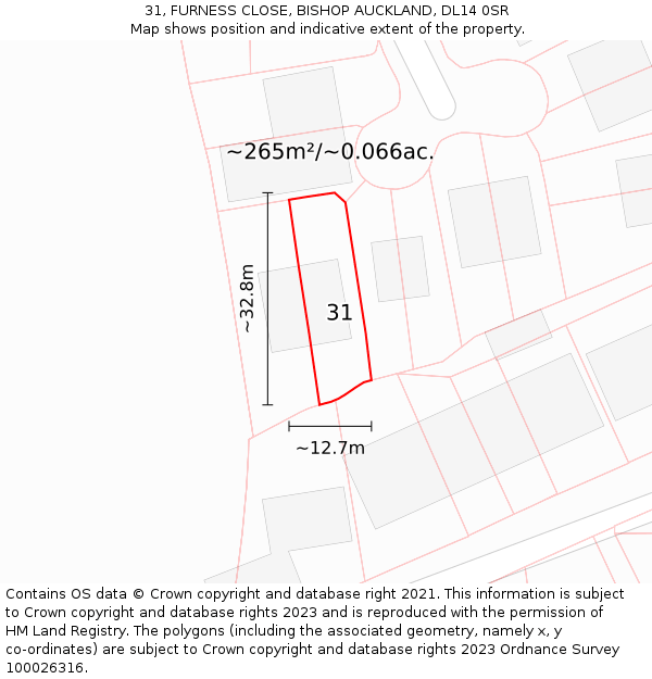 31, FURNESS CLOSE, BISHOP AUCKLAND, DL14 0SR: Plot and title map