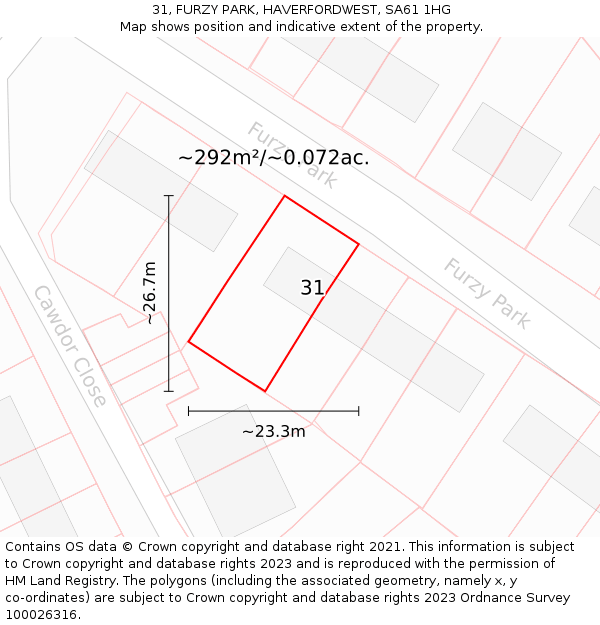 31, FURZY PARK, HAVERFORDWEST, SA61 1HG: Plot and title map