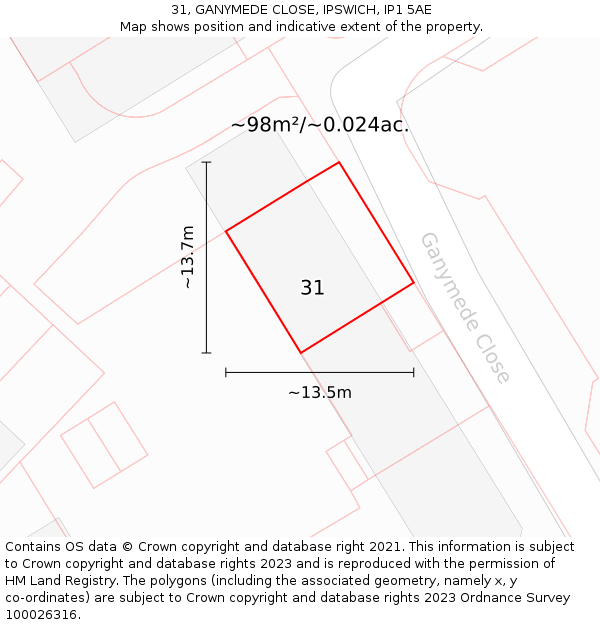 31, GANYMEDE CLOSE, IPSWICH, IP1 5AE: Plot and title map