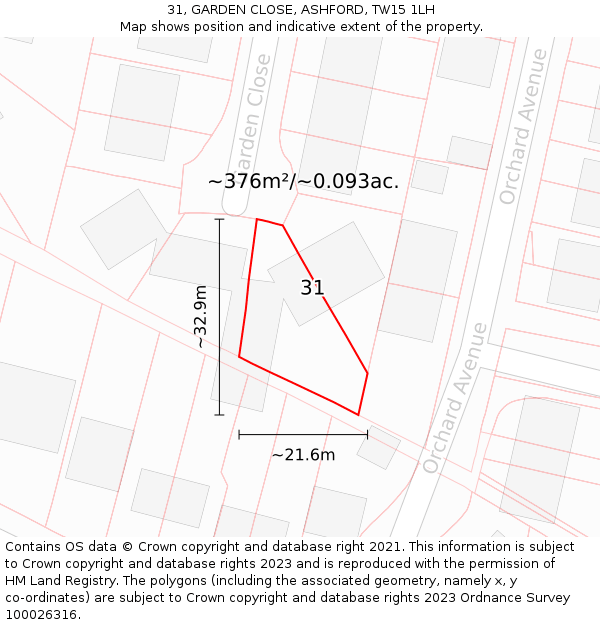 31, GARDEN CLOSE, ASHFORD, TW15 1LH: Plot and title map