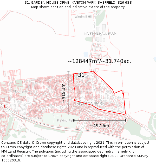31, GARDEN HOUSE DRIVE, KIVETON PARK, SHEFFIELD, S26 6SS: Plot and title map