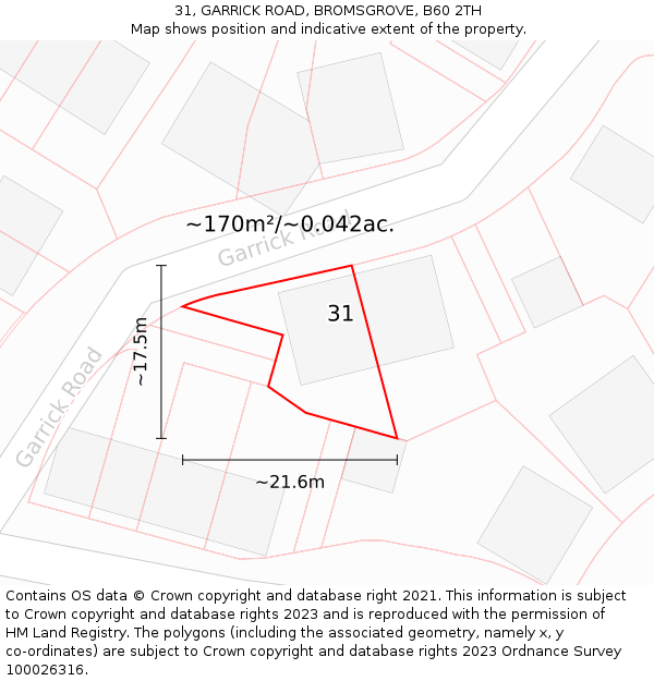 31, GARRICK ROAD, BROMSGROVE, B60 2TH: Plot and title map