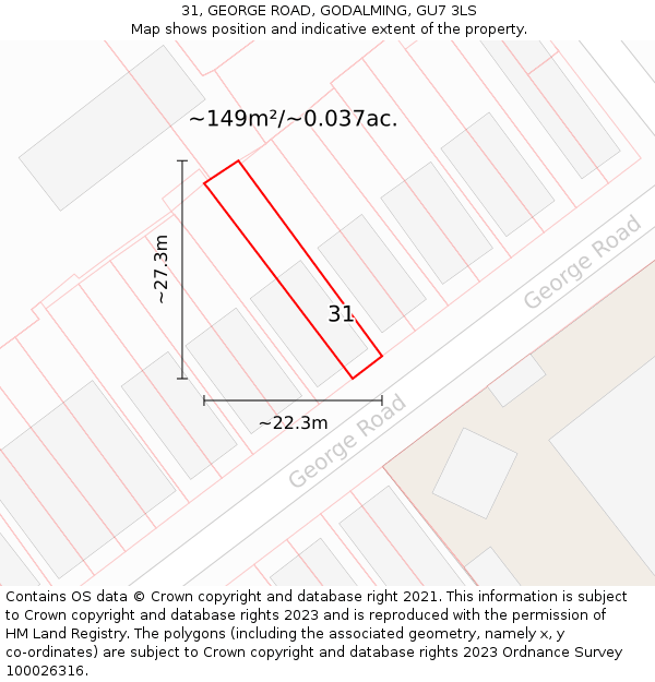 31, GEORGE ROAD, GODALMING, GU7 3LS: Plot and title map