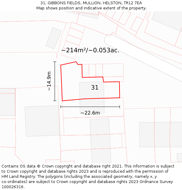 31, GIBBONS FIELDS, MULLION, HELSTON, TR12 7EA: Plot and title map