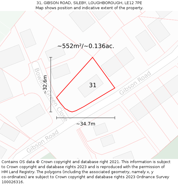 31, GIBSON ROAD, SILEBY, LOUGHBOROUGH, LE12 7PE: Plot and title map