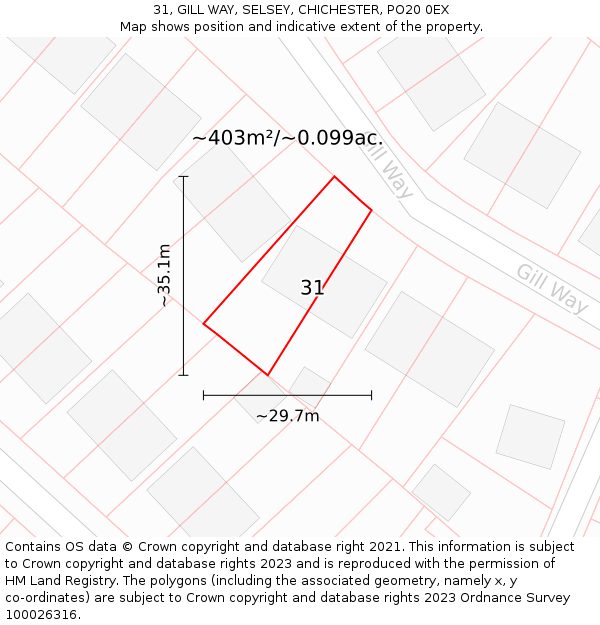 31, GILL WAY, SELSEY, CHICHESTER, PO20 0EX: Plot and title map