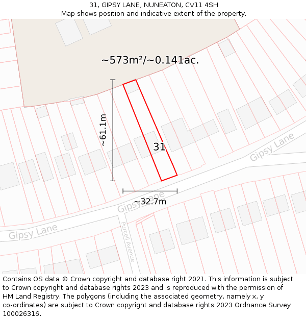 31, GIPSY LANE, NUNEATON, CV11 4SH: Plot and title map