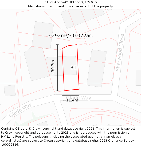 31, GLADE WAY, TELFORD, TF5 0LD: Plot and title map
