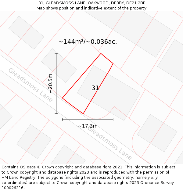31, GLEADSMOSS LANE, OAKWOOD, DERBY, DE21 2BP: Plot and title map