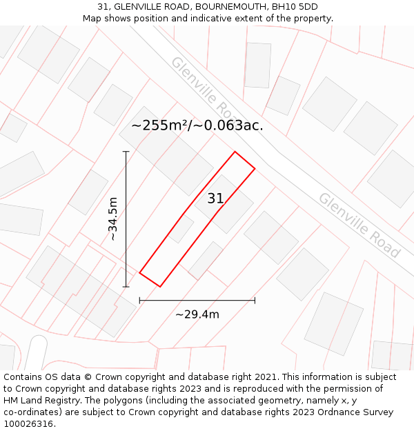 31, GLENVILLE ROAD, BOURNEMOUTH, BH10 5DD: Plot and title map