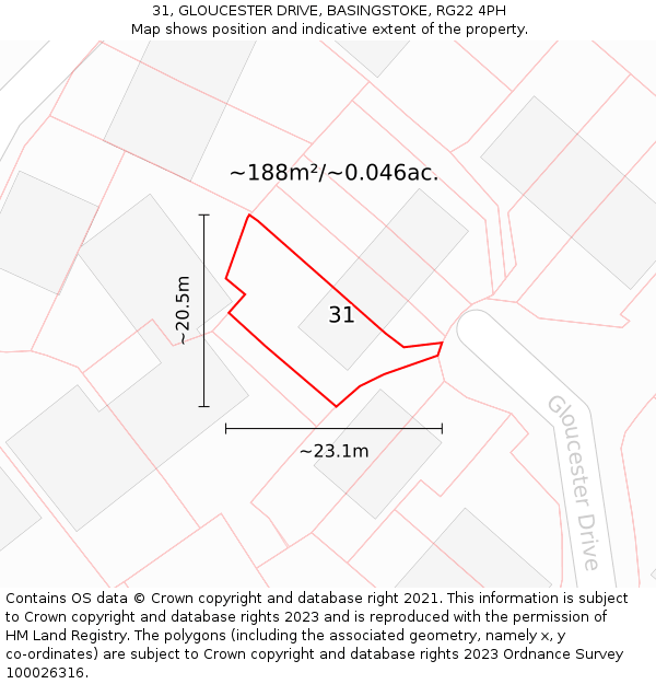 31, GLOUCESTER DRIVE, BASINGSTOKE, RG22 4PH: Plot and title map