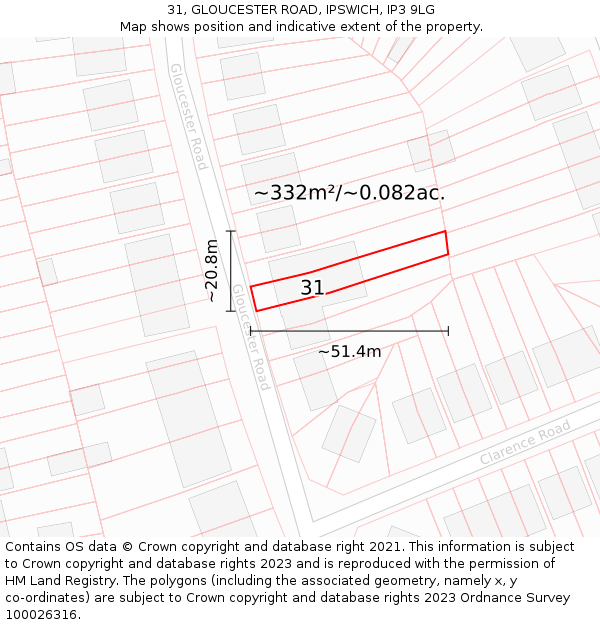 31, GLOUCESTER ROAD, IPSWICH, IP3 9LG: Plot and title map