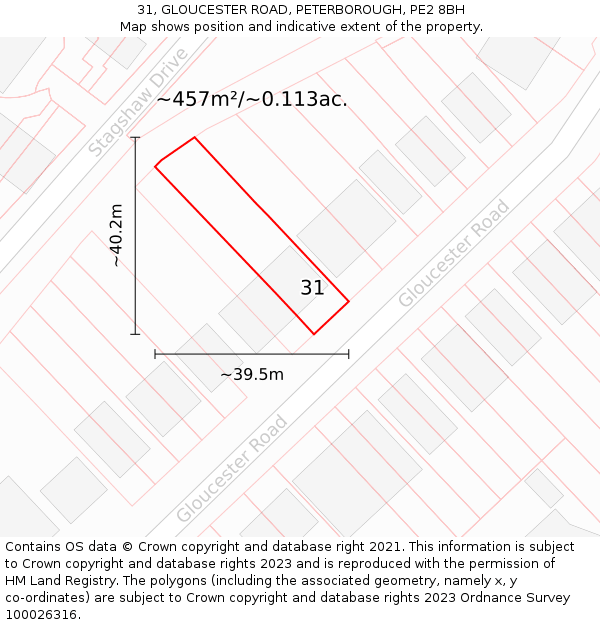 31, GLOUCESTER ROAD, PETERBOROUGH, PE2 8BH: Plot and title map