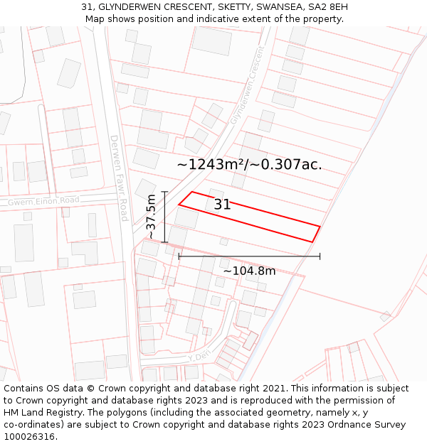 31, GLYNDERWEN CRESCENT, SKETTY, SWANSEA, SA2 8EH: Plot and title map