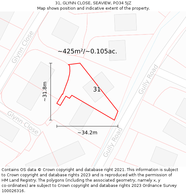31, GLYNN CLOSE, SEAVIEW, PO34 5JZ: Plot and title map