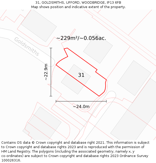 31, GOLDSMITHS, UFFORD, WOODBRIDGE, IP13 6FB: Plot and title map