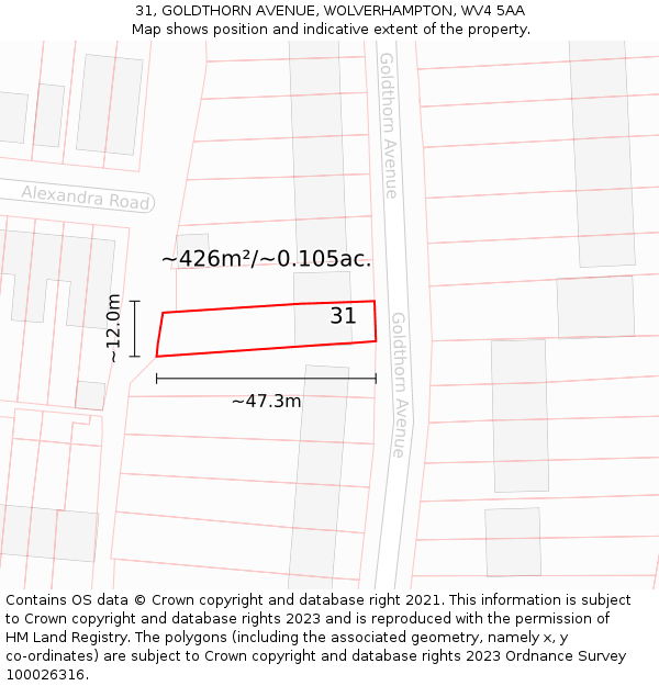 31, GOLDTHORN AVENUE, WOLVERHAMPTON, WV4 5AA: Plot and title map