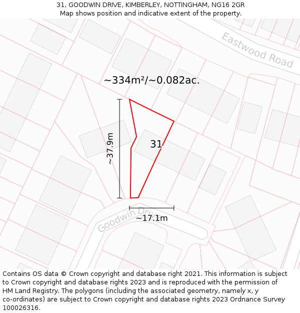 31, GOODWIN DRIVE, KIMBERLEY, NOTTINGHAM, NG16 2GR: Plot and title map