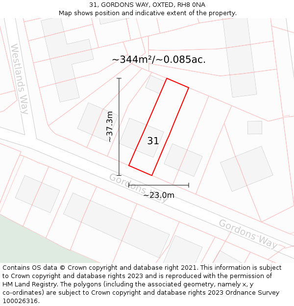31, GORDONS WAY, OXTED, RH8 0NA: Plot and title map