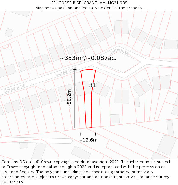 31, GORSE RISE, GRANTHAM, NG31 9BS: Plot and title map