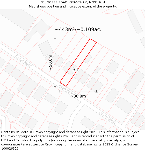 31, GORSE ROAD, GRANTHAM, NG31 9LH: Plot and title map