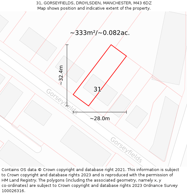 31, GORSEYFIELDS, DROYLSDEN, MANCHESTER, M43 6DZ: Plot and title map