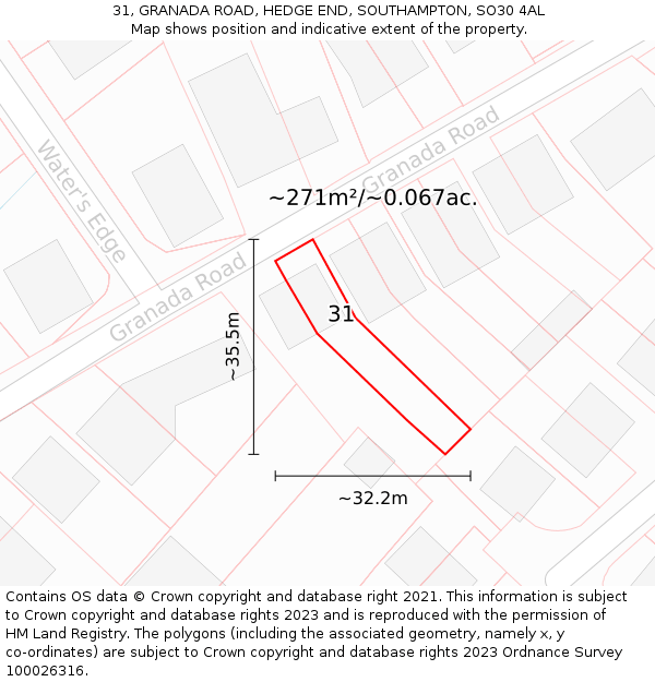 31, GRANADA ROAD, HEDGE END, SOUTHAMPTON, SO30 4AL: Plot and title map