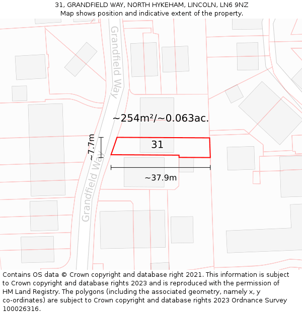 31, GRANDFIELD WAY, NORTH HYKEHAM, LINCOLN, LN6 9NZ: Plot and title map