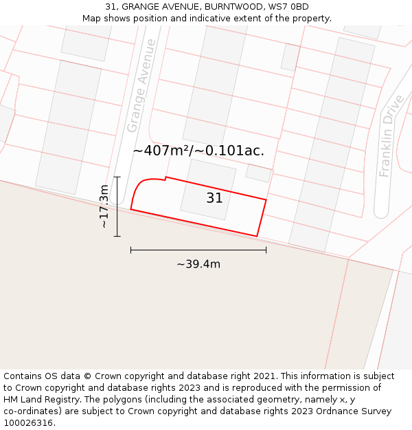 31, GRANGE AVENUE, BURNTWOOD, WS7 0BD: Plot and title map