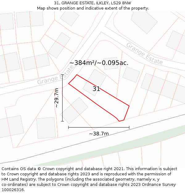31, GRANGE ESTATE, ILKLEY, LS29 8NW: Plot and title map