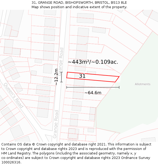 31, GRANGE ROAD, BISHOPSWORTH, BRISTOL, BS13 8LE: Plot and title map