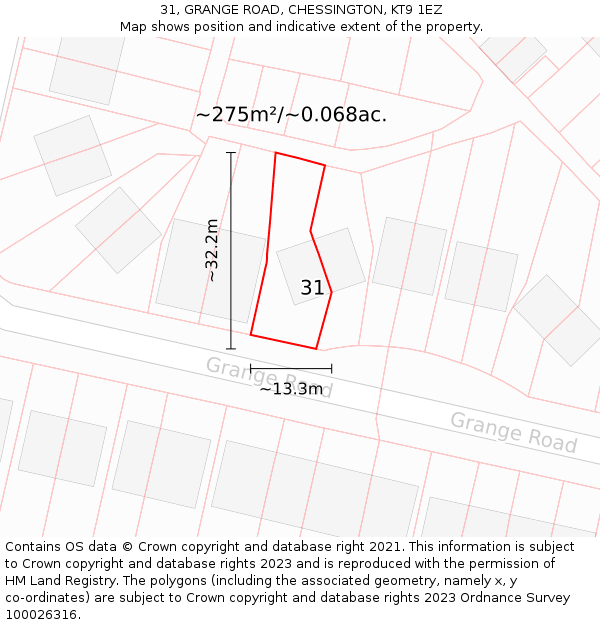 31, GRANGE ROAD, CHESSINGTON, KT9 1EZ: Plot and title map