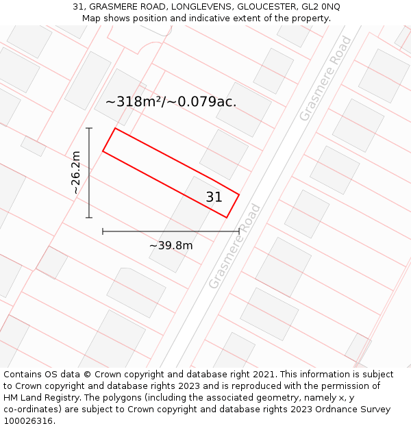 31, GRASMERE ROAD, LONGLEVENS, GLOUCESTER, GL2 0NQ: Plot and title map