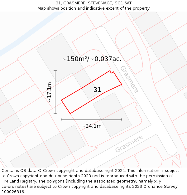 31, GRASMERE, STEVENAGE, SG1 6AT: Plot and title map