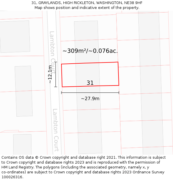 31, GRAYLANDS, HIGH RICKLETON, WASHINGTON, NE38 9HF: Plot and title map