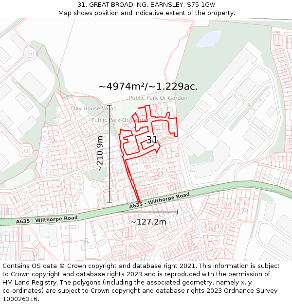 31, GREAT BROAD ING, BARNSLEY, S75 1GW: Plot and title map