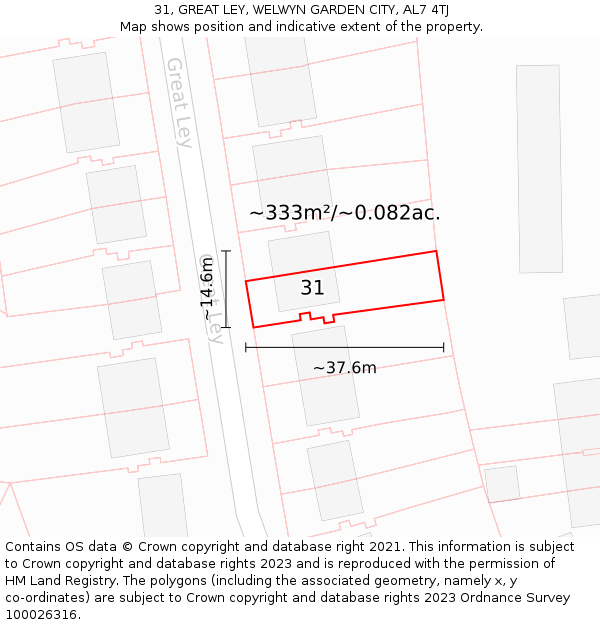 31, GREAT LEY, WELWYN GARDEN CITY, AL7 4TJ: Plot and title map
