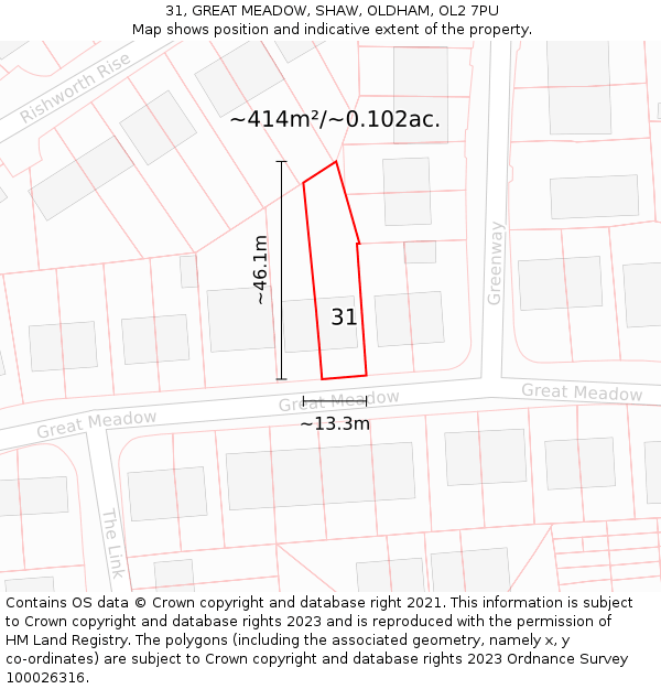 31, GREAT MEADOW, SHAW, OLDHAM, OL2 7PU: Plot and title map