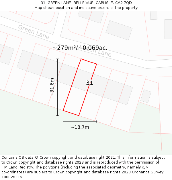 31, GREEN LANE, BELLE VUE, CARLISLE, CA2 7QD: Plot and title map