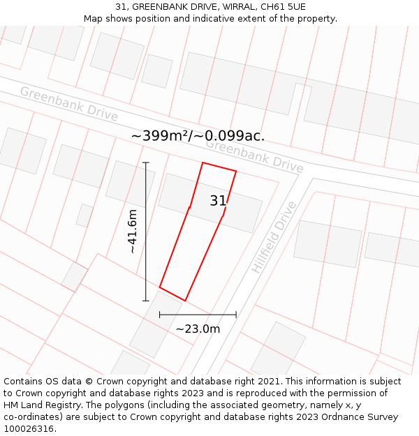 31, GREENBANK DRIVE, WIRRAL, CH61 5UE: Plot and title map