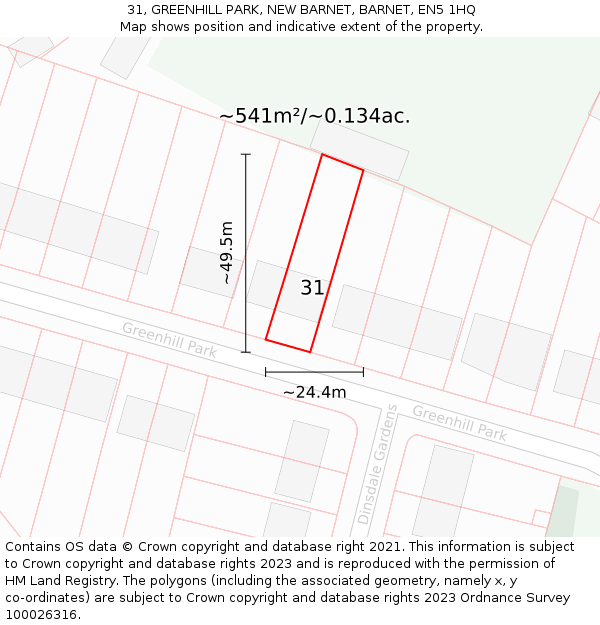 31, GREENHILL PARK, NEW BARNET, BARNET, EN5 1HQ: Plot and title map