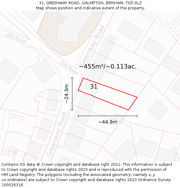 31, GREENWAY ROAD, GALMPTON, BRIXHAM, TQ5 0LZ: Plot and title map